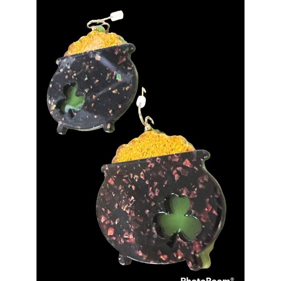 Pot of Gold Earrings Shamrocks St Patrick's Day Parade Party Dangle Hook… - Picture 5 of 9